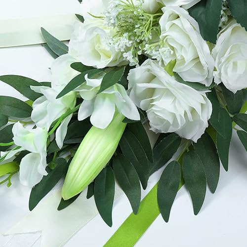 Miniatura 4 de Ramo de novia romántico, ramo de novia en cascada, rosas artificiales para boda, iglesia