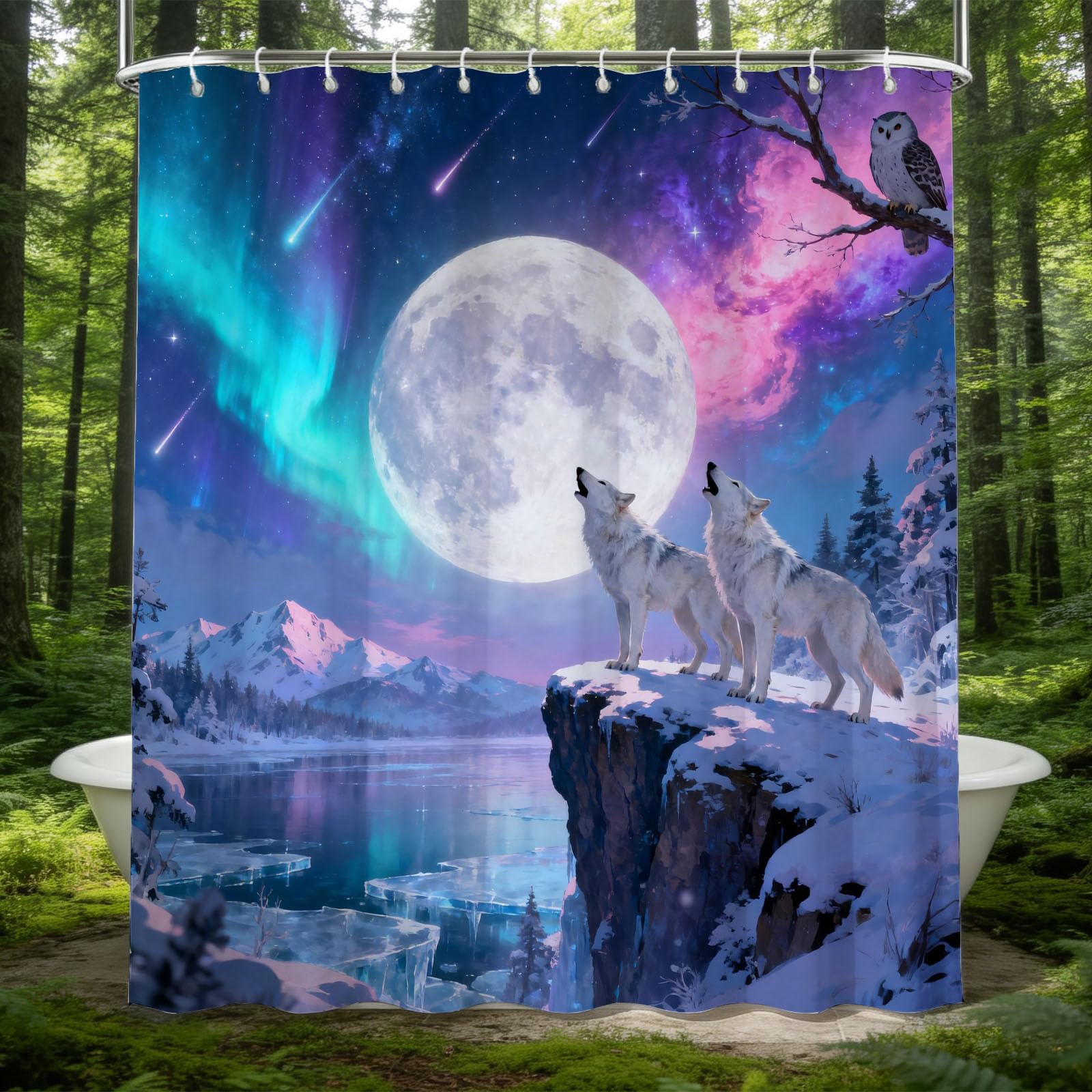 Hongduo 3D Cartoon Wolf Shower Curtain for Stalls Bathtubs Art Style Bathroom Decor Shower Curtain Set Polyester Fabric Waterproof 180x200cm/71X79 Inch with Hooks