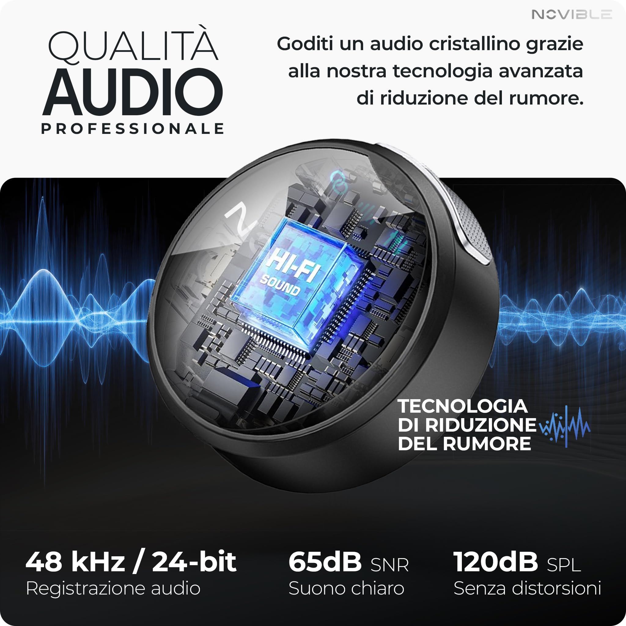 Microfono Lavalier Wireless per iPhone, Android, Fotocamera, PC - Audio Chiaro, Cancellazione Rumore, Portata 100 m - Autonomia 25 h con Custodia di Ricarica