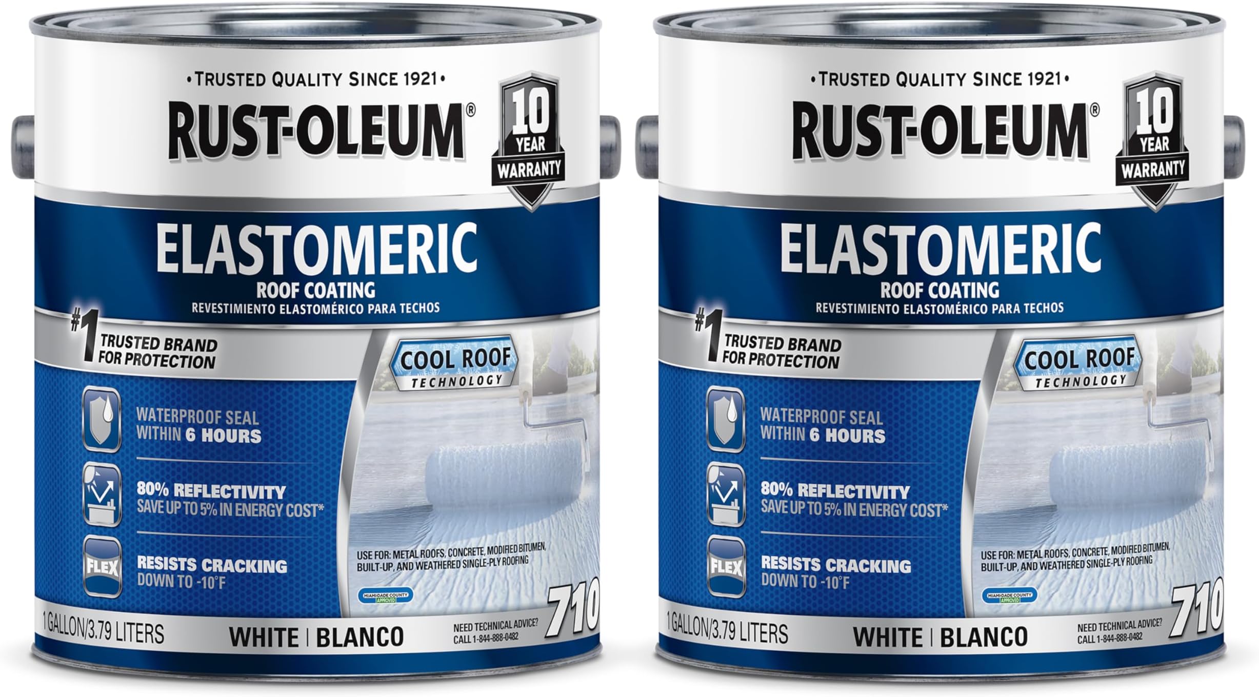 Rust-Oleum 710 Elastomeric Roof Coating, Gallon, White, 2 Pack