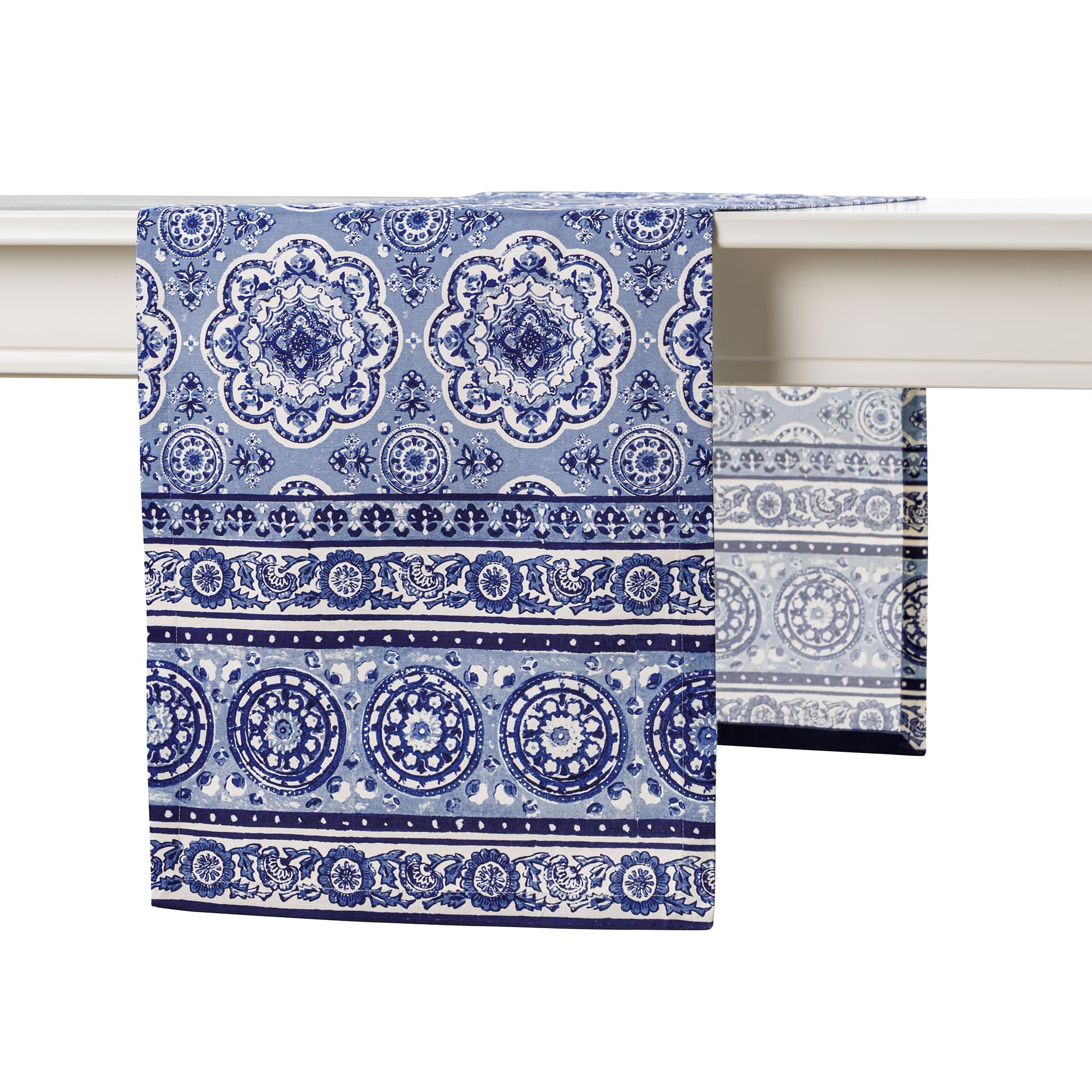 Maison d' Hermine Table runner 100% Cotton Single Layer Table Runners 230 CM long for Home Kitchen Dining Party Wedding Bridal Shower Spring Summer (Melodie Bleue, 37 cm x 230 cm)