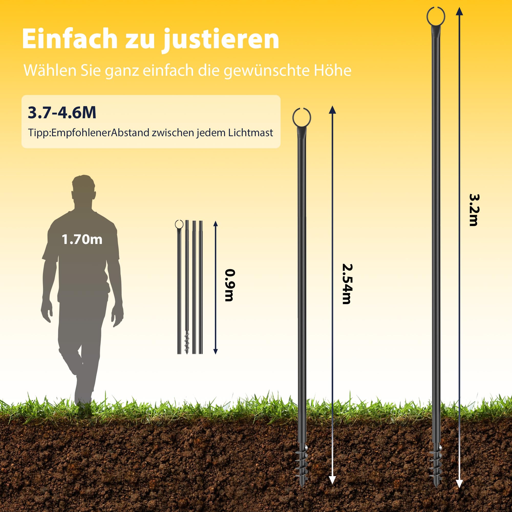 3,2M Metall String Light Poles 2 Pack für Außen – Lichterketten Stangen mit Spiral-Design, korrosionsbeständig & wetterfest für Terrasse, Garten, Party & Weihnachten, schwarz[Energieklasse A]