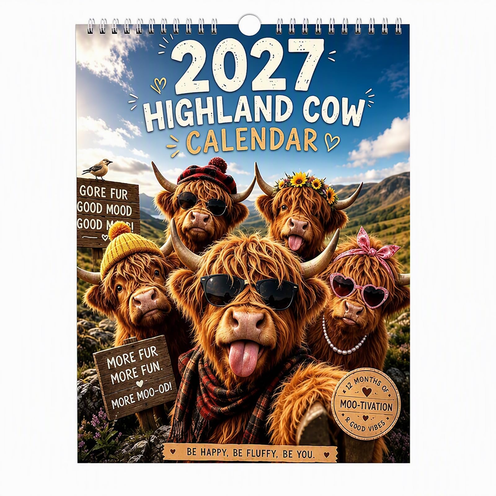 Highland Cow Calendar 2027, 12-Month Wall Calendar