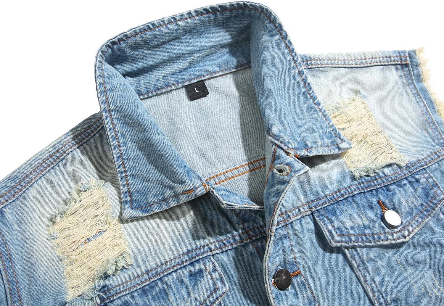RANMCC Men's Denim Vest, Slim Fit Ripped Casual Sleeveless Jean Jacket Vest for Men - Image 3