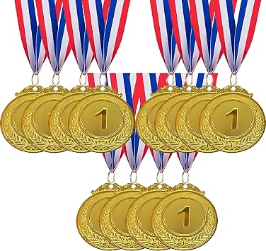 12 Pack Gold 1st Place Award Medals,Olympic Style Winner Sports Medal for Kids and Adults, Prizes for Competitions Ceremonies Events and Celebrations,2 Inch
