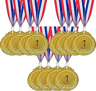 12 Pack Gold 1st Place Award Medals,Olympic Style Winner Sports Medal for Kids and Adults, Prizes for Competitions Ceremonies Events and Celebrations,2 Inch
