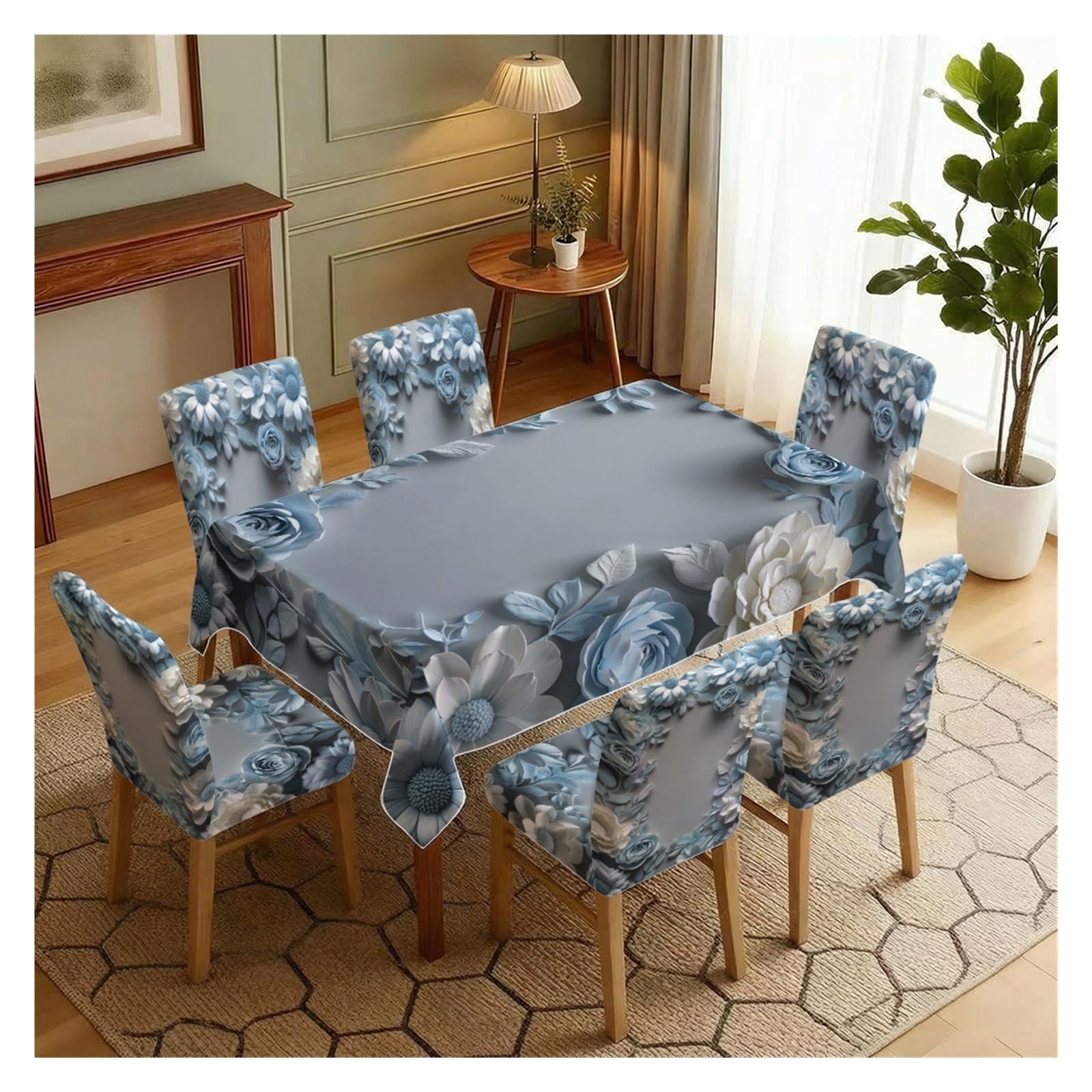 Nappe et housses de chaise 7 pièces décoration salle à manger
