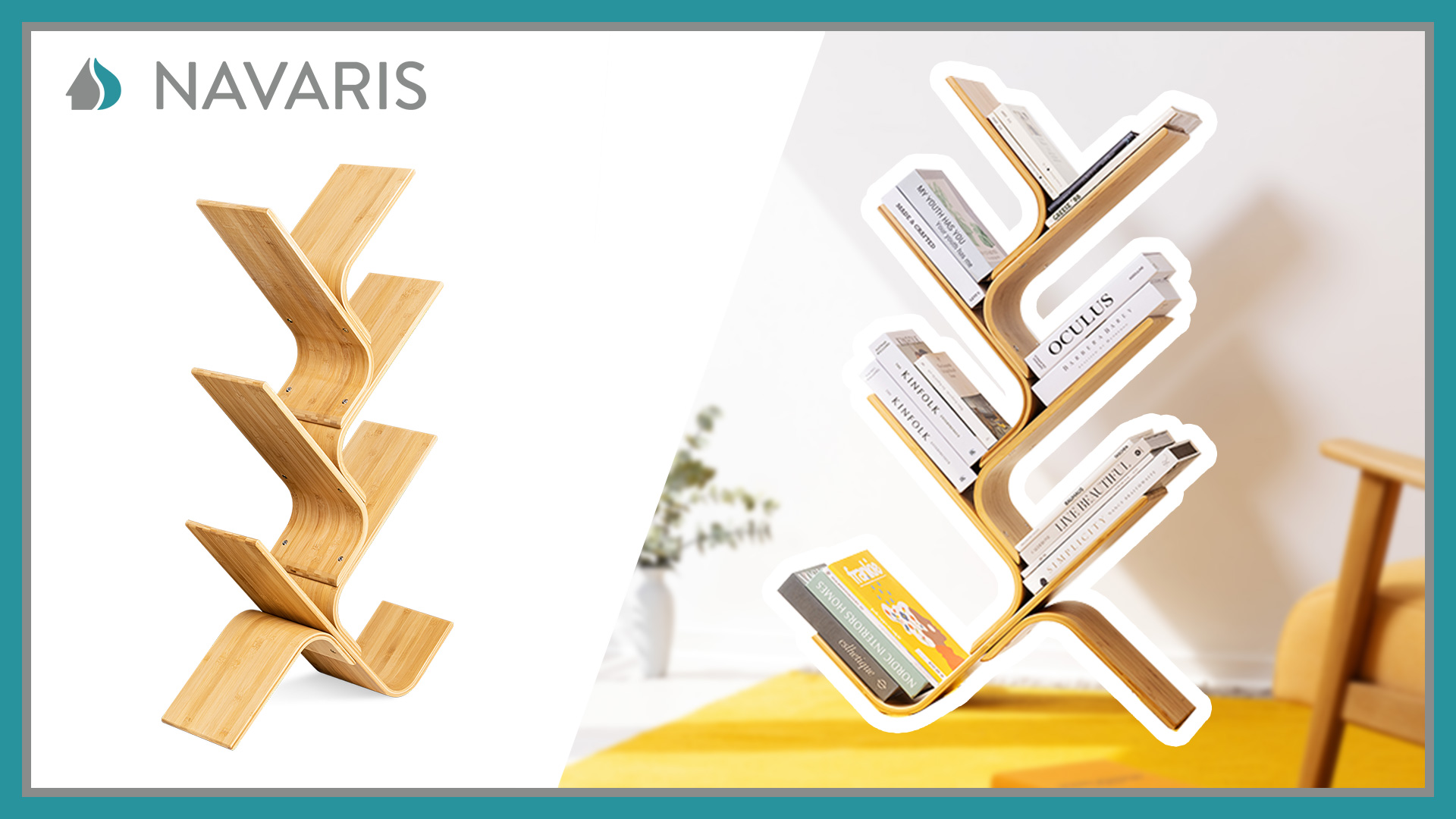 Libreria Ad Albero In Bambù Navaris - 6 Ripiani, Design Scandinavo, 108x59x20 Cm - Foto 5