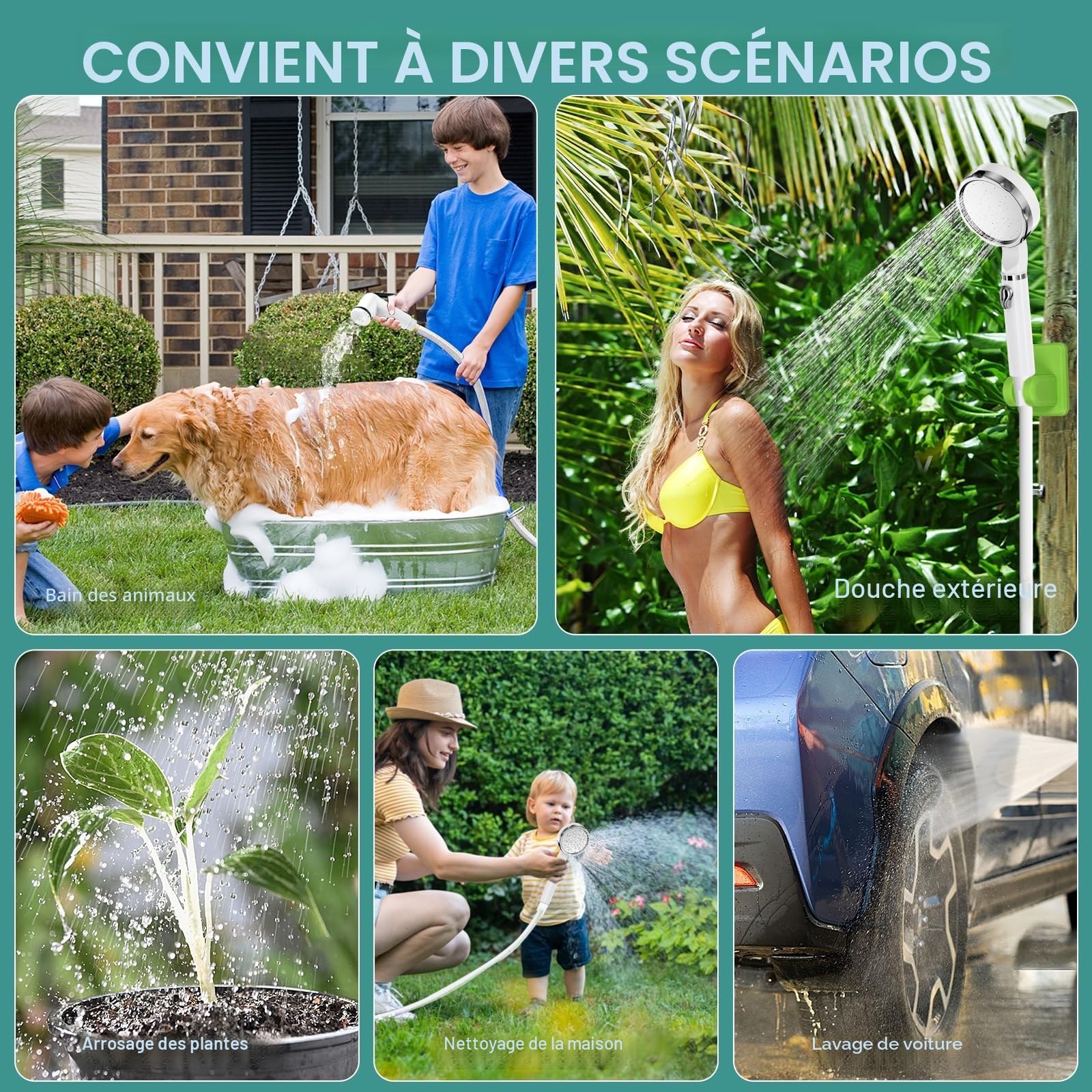 Kit Douche de Camping, Upgrade 6000mAh Douche Portable, Pompe de Douche Mobile avec Affichage de la Température et Affichage de la Puissance pour Camping, Animaux domestiques, Nettoyage de la Voiture