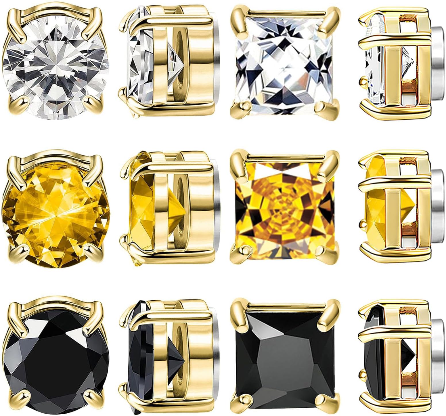 NEWITIN 6 Pairs Stainless Steel Magnetic Stud Earrings for Men Clip on Earring Magnetic Earring Unisex Non Piercing CZ Magnet Studs Diamond Earrings for Women Men