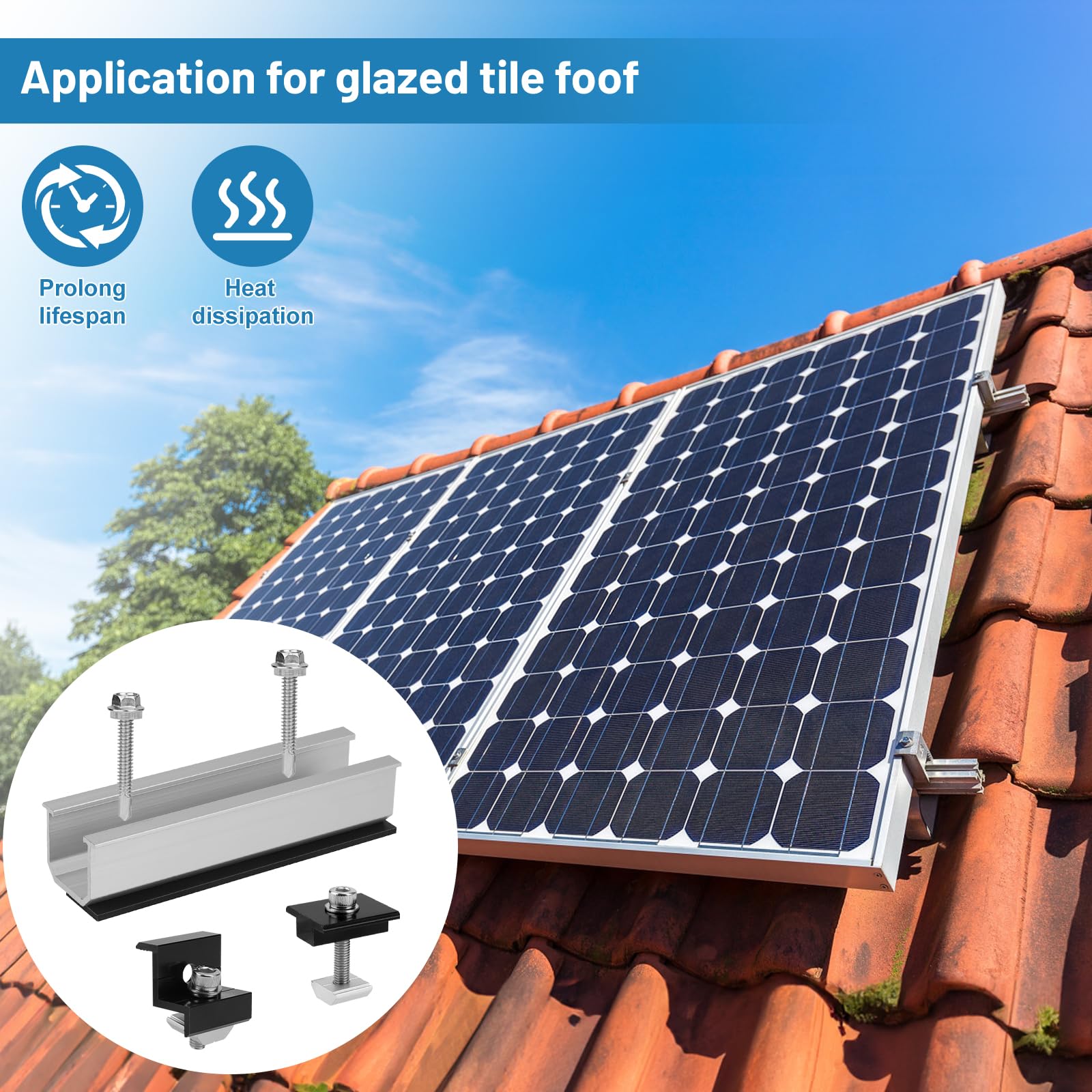 EXLECO Kit de montage pour toit plat 8 x 12 cm Support de panneau solaire Ensemble de montage pour mini-centrale électrique de balcon Support de module photovoltaïque Rail de montage pour toit plat