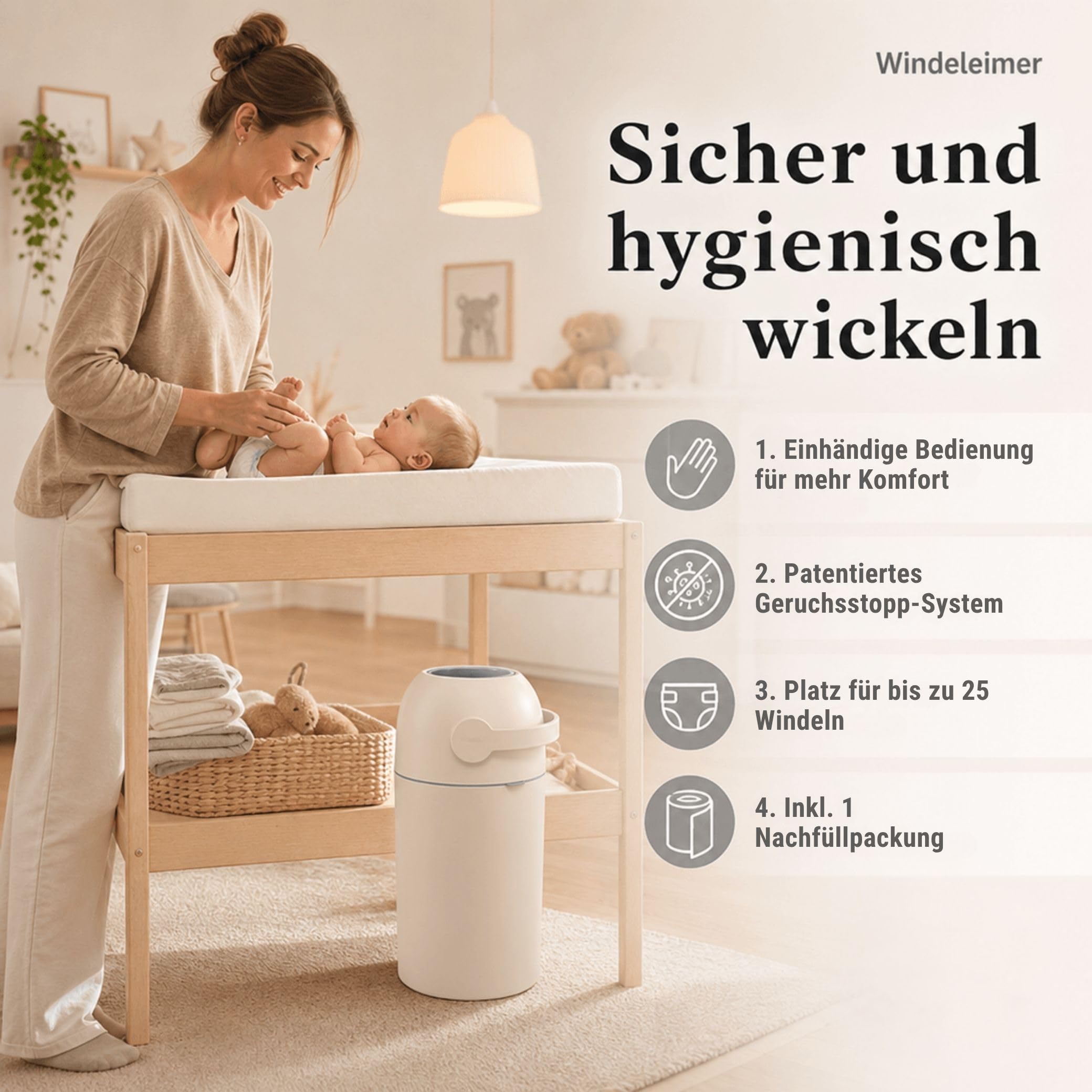 Set Magic Windeleimer Majestic & Windel Blaubär | Diaper Keeper 12L mit Geruchsstop-System | bis zu 25 Windeln | keine Nachfüllkassetten nötig | Mülleimer für Baby Windeln