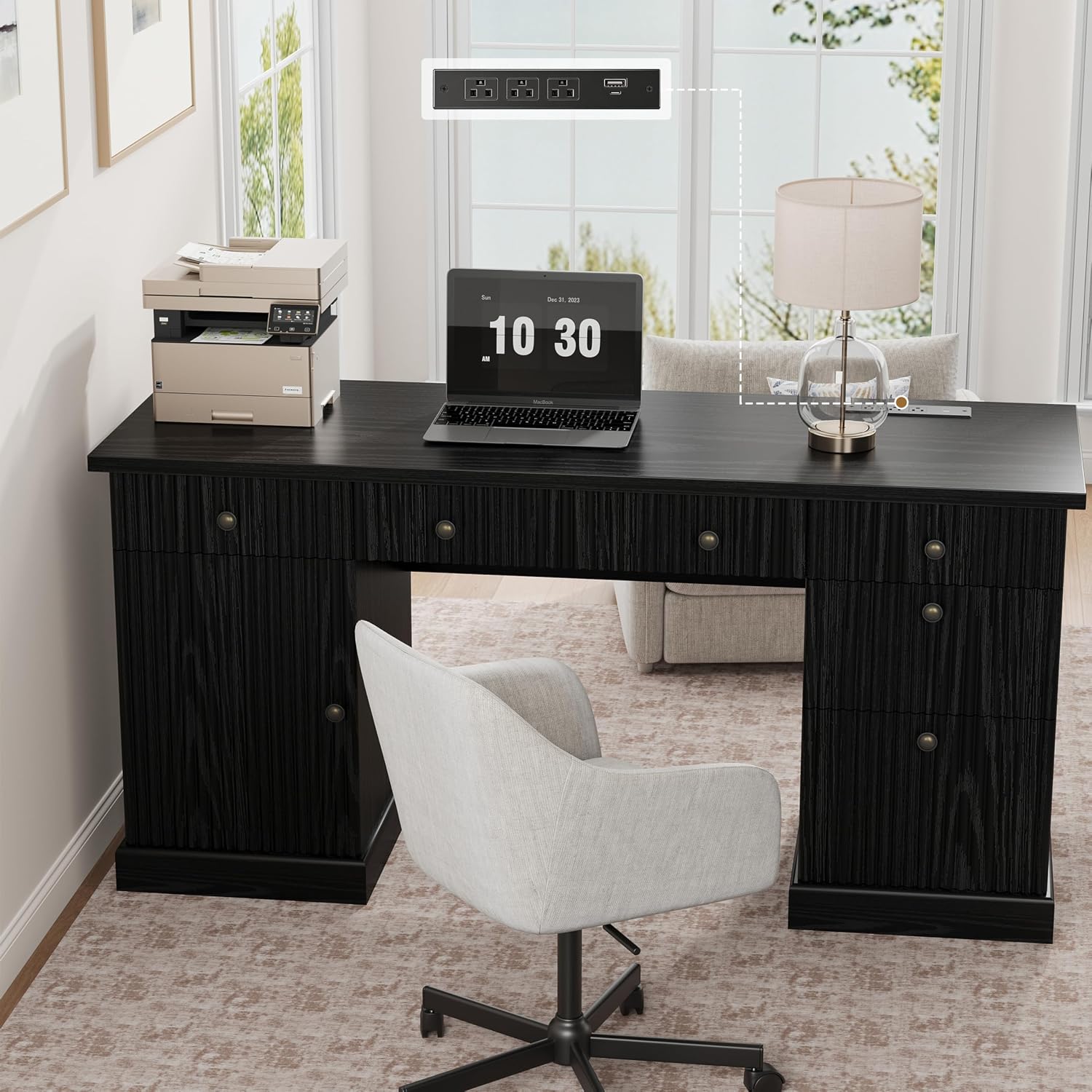 Garvee_SC Garvee 60" Office Desk with Storage & Drawers for Home Office, Black