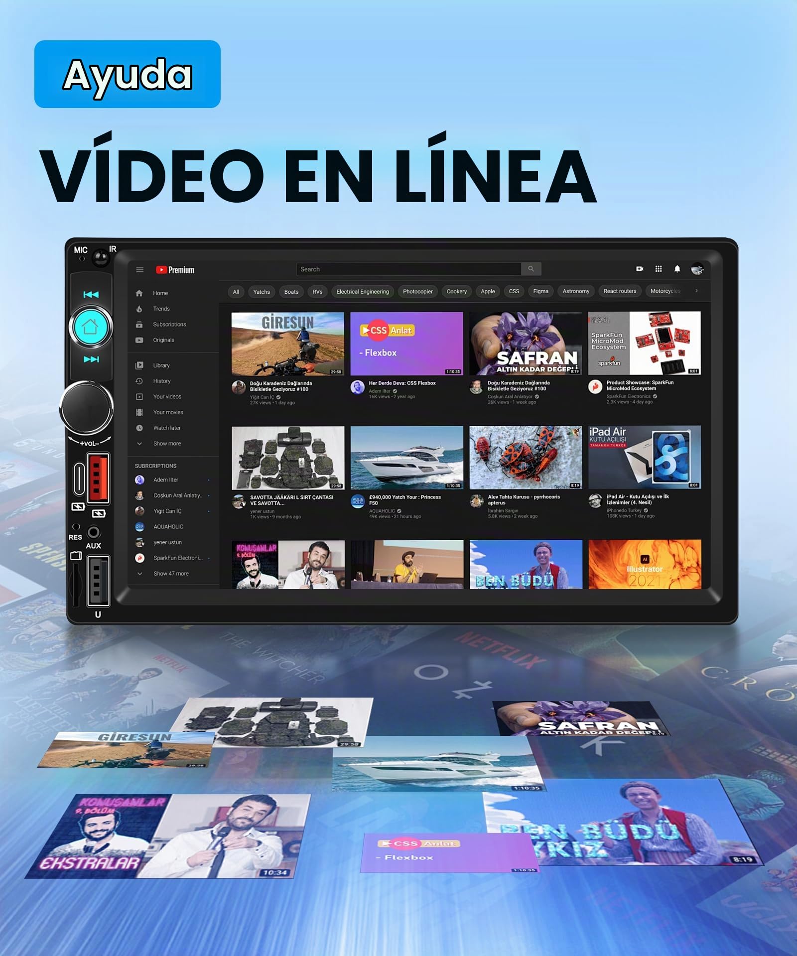Inalámbrico Carplay Radio de Coche 2 DIN con You-Tube Android Auto, 7 Pulgadas Touchscreen Radio Coche con iOS/Android Mirror Link Bluetooth FM Radio USB/EQ/AUX Control del Volante Cámara Trasera
