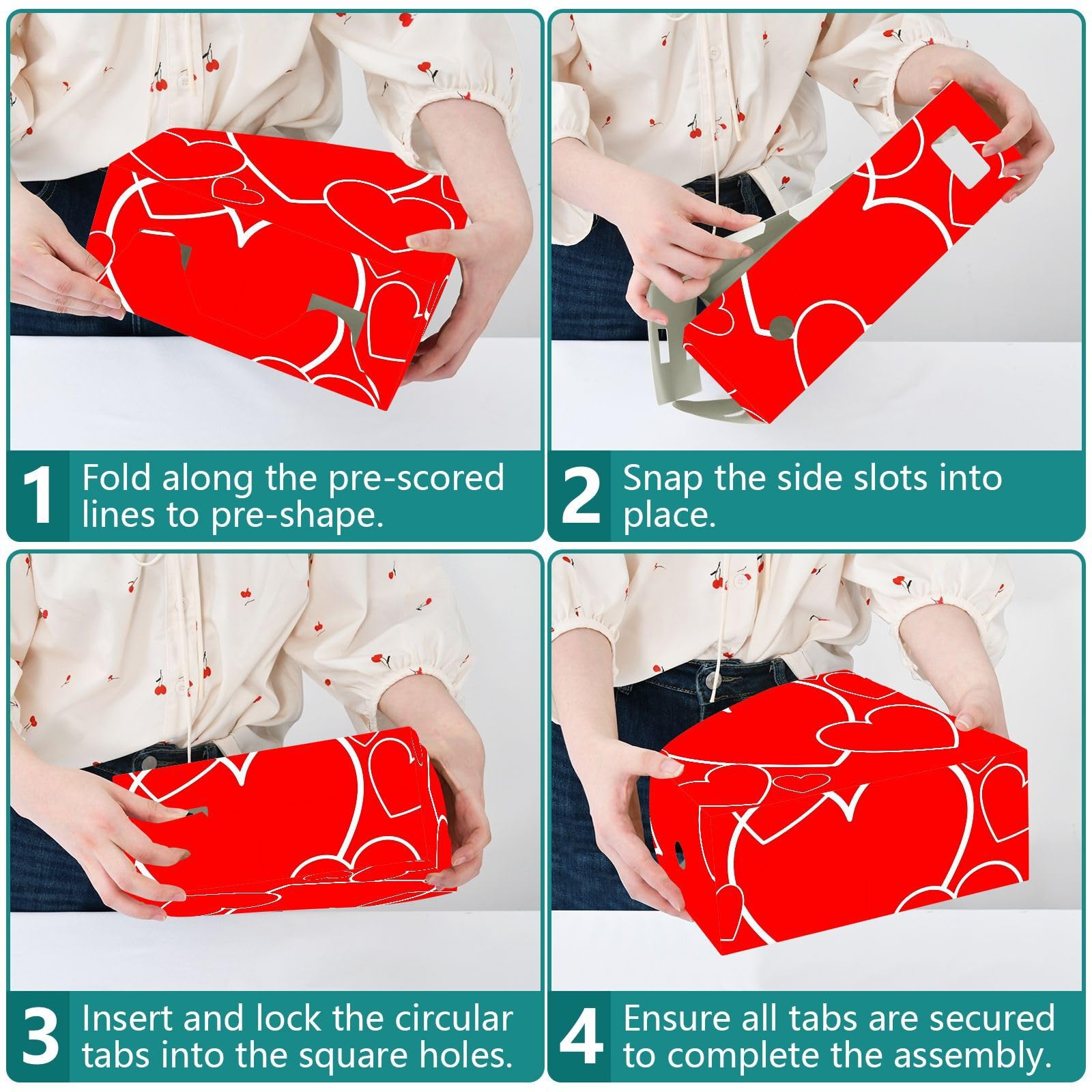 Organiseur de dossiers à motifs cœurs rouges pour dortoir
