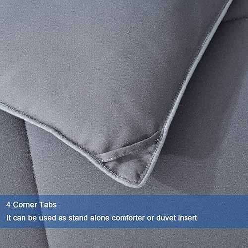 Miniatura 10 de MAPLE DOWN Edredón suave de gran tamaño King con relleno alternativo, ligero, esponjoso, transpirable, lavable a máquina (gris, tamaño King