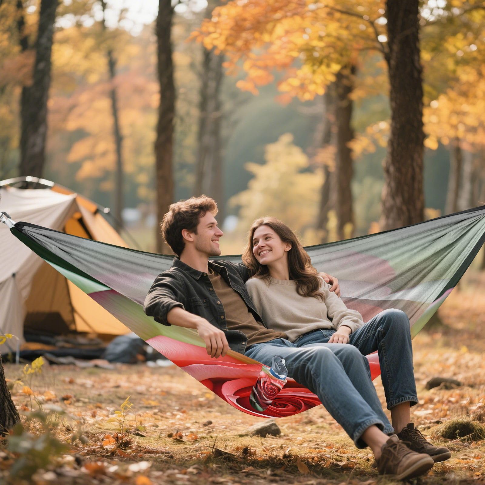 DUOBU Hammocks for Outside Red Blue Rose Camping Hammock Portable Hammocks with Tree Straps and Carry Bag Camping Accessories for Hiking Beach Outdoor