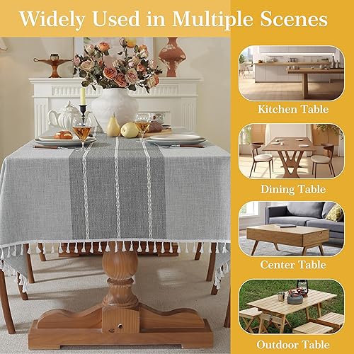 Miniatura 5 de TEWENE - Mantel redondo de lino y algodón, lavable, para mesas redondas, para mesas redondas, antiarrugas, mantel para comedor o cocina (redondo55