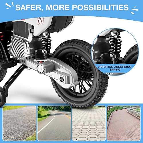 Miniatura 4 de Motocicleta S6 de 12 V para niños, motocicleta de 2 x 25 W, equipada con ruedas de entrenamiento de seguridad, agarre de acelerador de autocontrol,