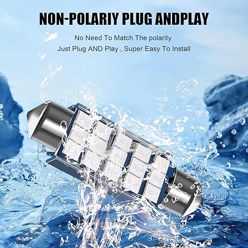 Miniatura 5 de cerfioo 4 piezas de luz interior para automóvil de 1.654 in, 1.6 x 0.3 pulgadas, chipset 2835, bajo consumo de energía, lámpara LED de doble punto,