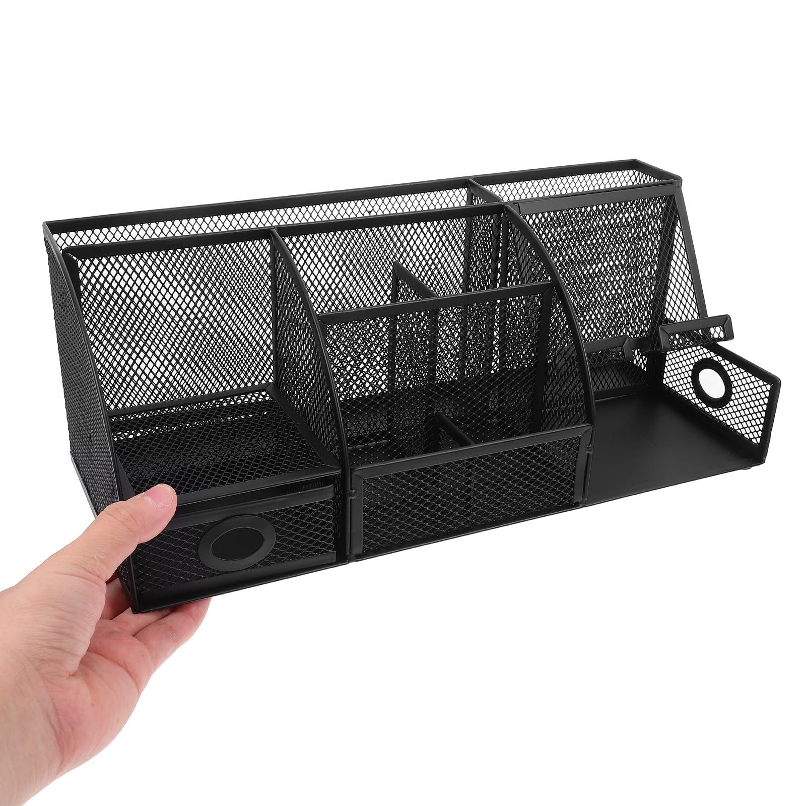 Organizer da Scrivania in Metallo Resistente Custodia Porta Cancelleria e Base Antiscivolo, Contenitore per Ufficio e Spazio Studio Domestico