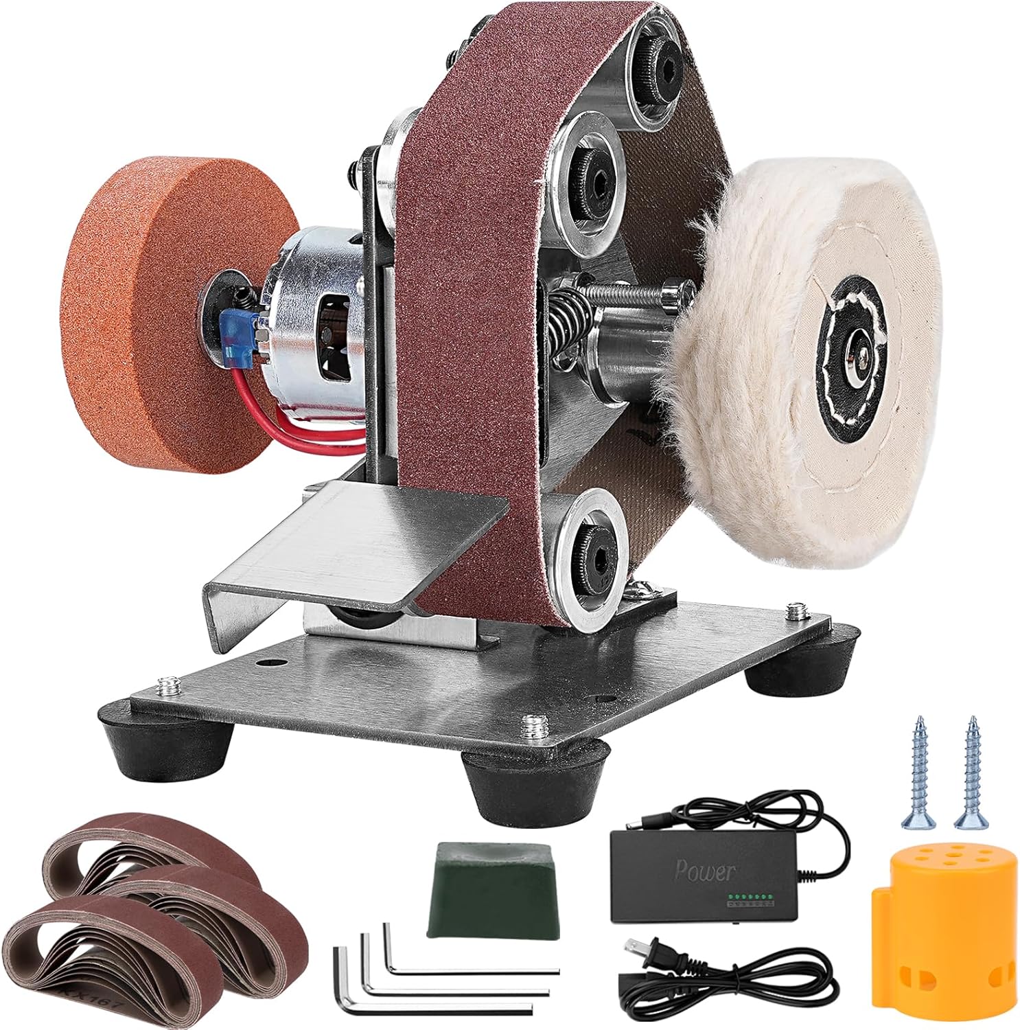 Mini Electric Belt-Sander Knife-Sharpener Sanding Machine - Small Bench Grinder Kit 7 Speed Adjustable Power Polisher DIY Polishing Grinding Tool For Metal Wood DIY Craft Jewelry