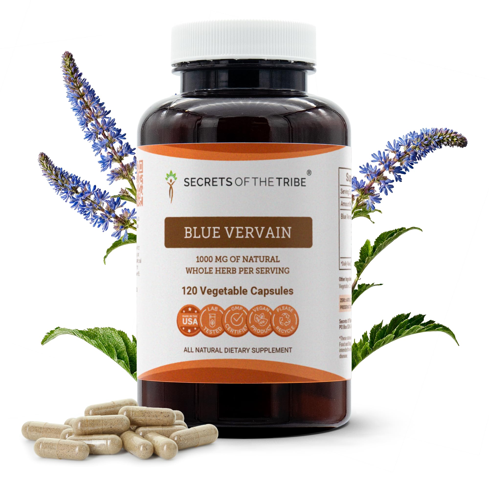 Blue Vervain 120 Capsules, 1000 mg, Blue Vervain (Verbena Hastata) Dried Herb (120 Capsules)