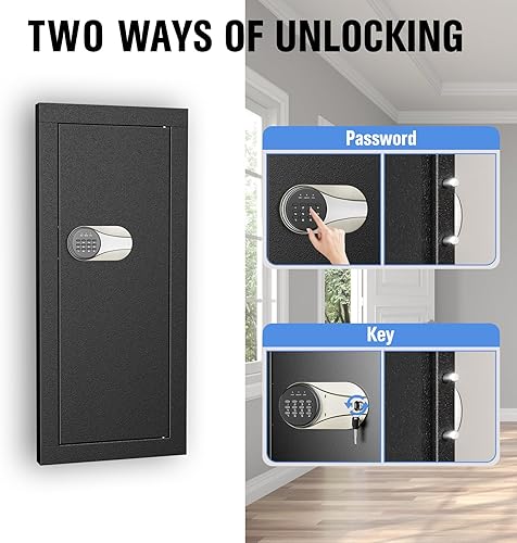 Miniatura 8 de INTERGREAT Cajas fuertes de pared resistentes de 33 pulgadas de alto, color negro, resistente al fuego en la pared con estante extraíble, cerradura