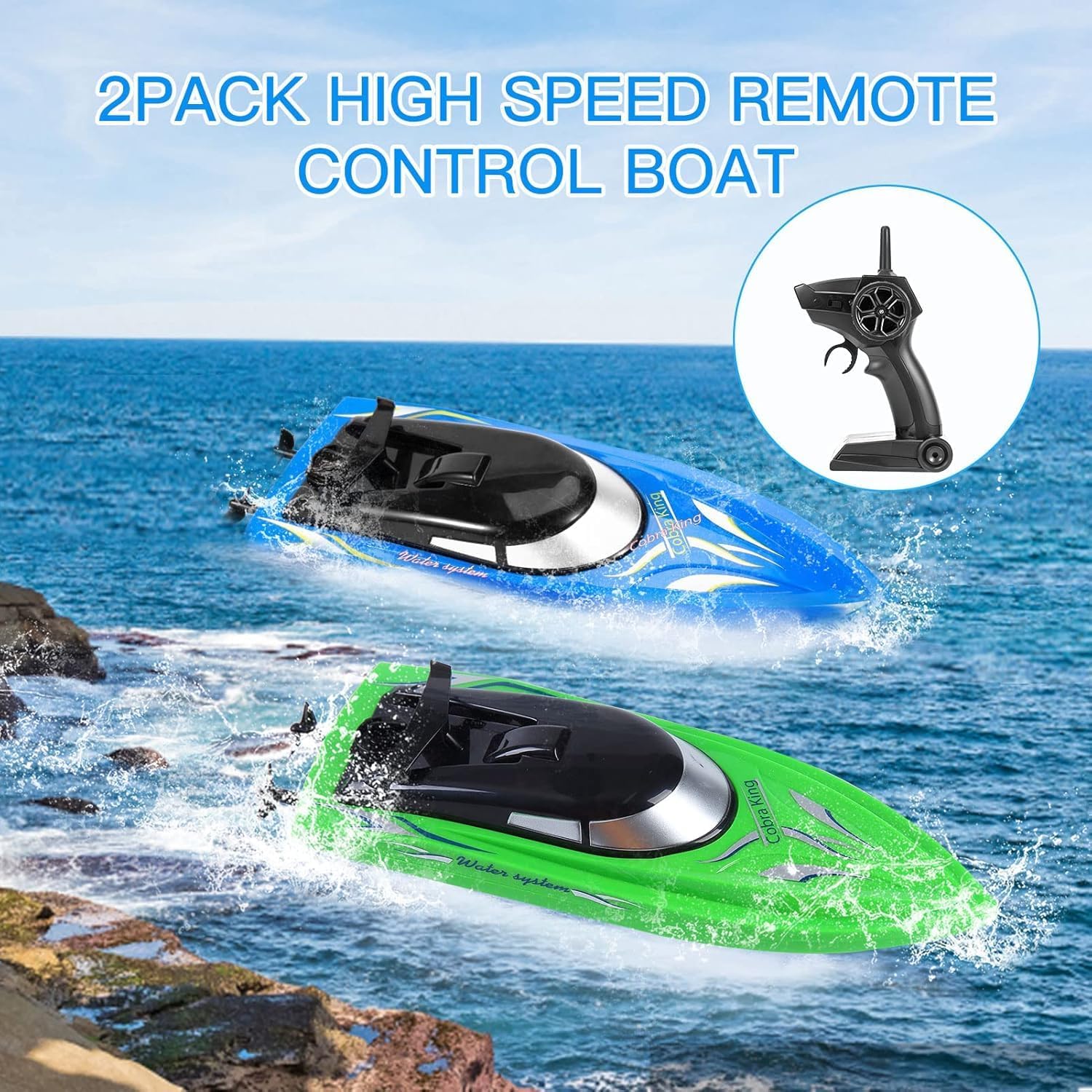 Aptliton 2-Pack Fast Self-Righting RC Boat, 20Mins Runtime 40-50m Range Claw-Streak Paint for Pool Lake Summer Toy Blue And Pearl Green - Image 4