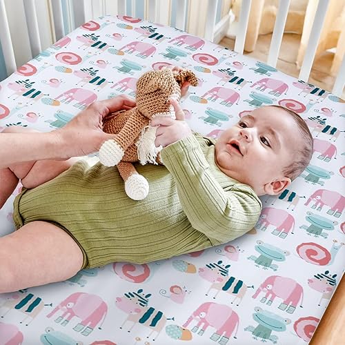 Miniatura 3 de DIBAKO Sábanas de cuna mini ajustadas para niñas y niños, sábana de cuna para colchón estándar de cuna y niños pequeños, 38 x 26 pulgadas, suave y
