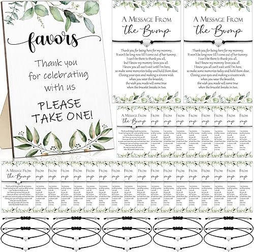 Thyle Juego de 50 recuerdos de baby shower para invitados, 50 pulseras ajustables de deseos de corazón, 50 mensajes de la tarjeta de golpe, 1