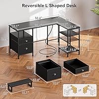 Vista 3 de Furologee Escritorio para computadora en forma de L con toma de corriente, escritorio reversible de oficina en casa para estudio de trabajo, mesa