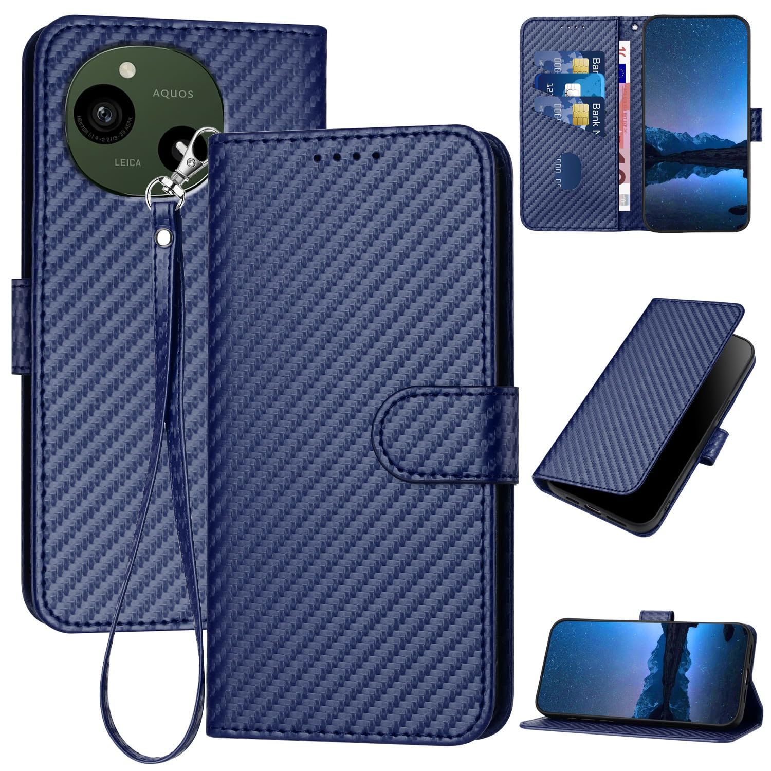 Reddylin 対応 AQUOS Sense10 ケース 手帳型 AQUOS Sense9 ケース 手帳型 炭素繊維風 アクオスセンス9 携帯ケース aquos sense10ケース スタイリッシュでシンプル Aquosセンス10 携帯ケース あくおすセンス9 携帯カバー にあふれた 軽量 薄型 SH-53E/SH-53F 携帯カバー スタンド機能 感触が心地良い -ロイヤルブルー