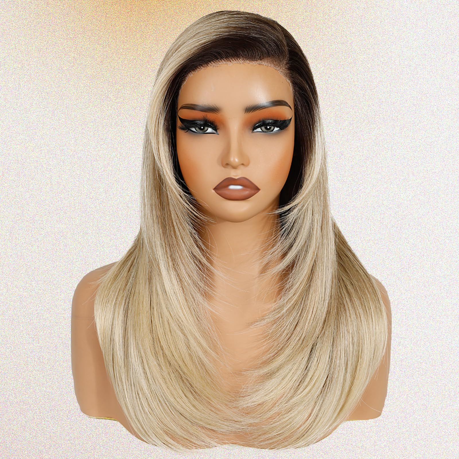 FASHION IDOL Wear to Go Kunsthaarperücke mit Lace-Front und Babyhaaren Vorgezupfte Kunsthaarperücke Natürlich aussehende Body Wave-Perücken für Frauen 45cm Kleberfreie Lace-Front-Perücken