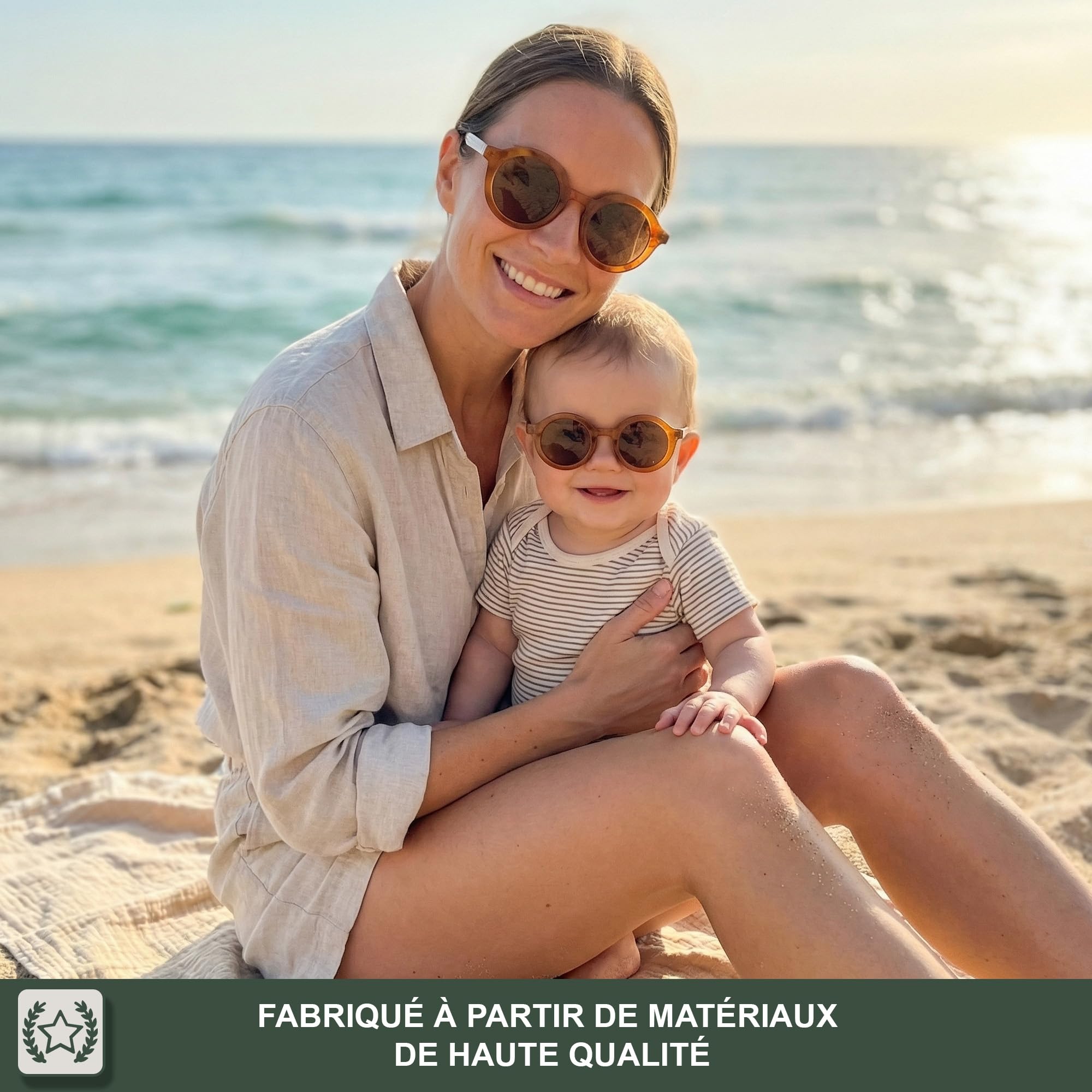 BABYMOCS Lunettes de soleil pour bébé de 0 à 1,5 ans I Protection 100 % UV400 Cat.3 I Cadre en bioplastique recyclé sans BPA I Lunettes de soleil rondes pour bébé garçon et fille I Design suédois I