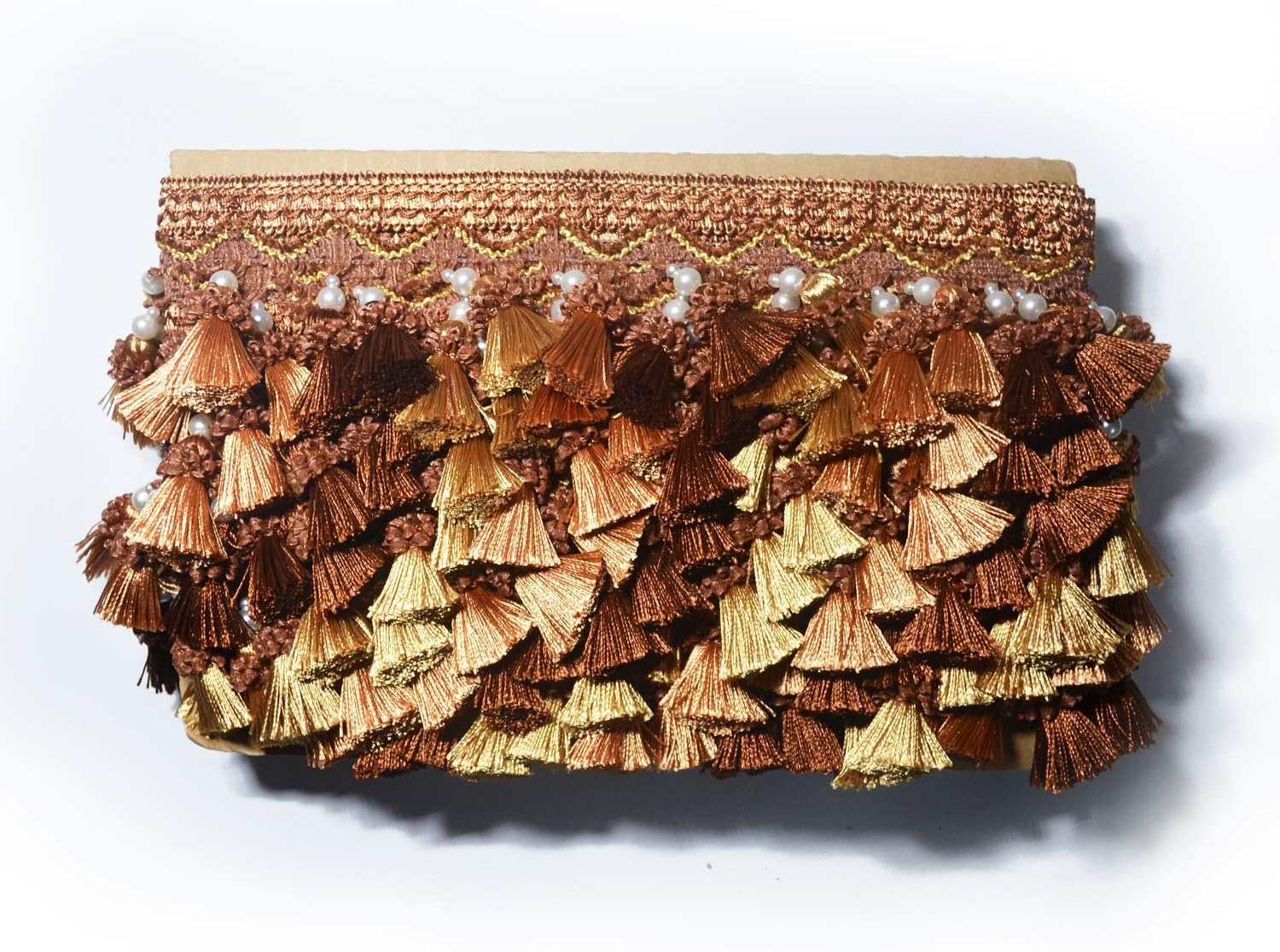 BEL AVENIR Tassel Fringe Trim 6.5 Yard x 3.15 Inches Luxury Beaded Tassel Fringing Trimmings - Brown