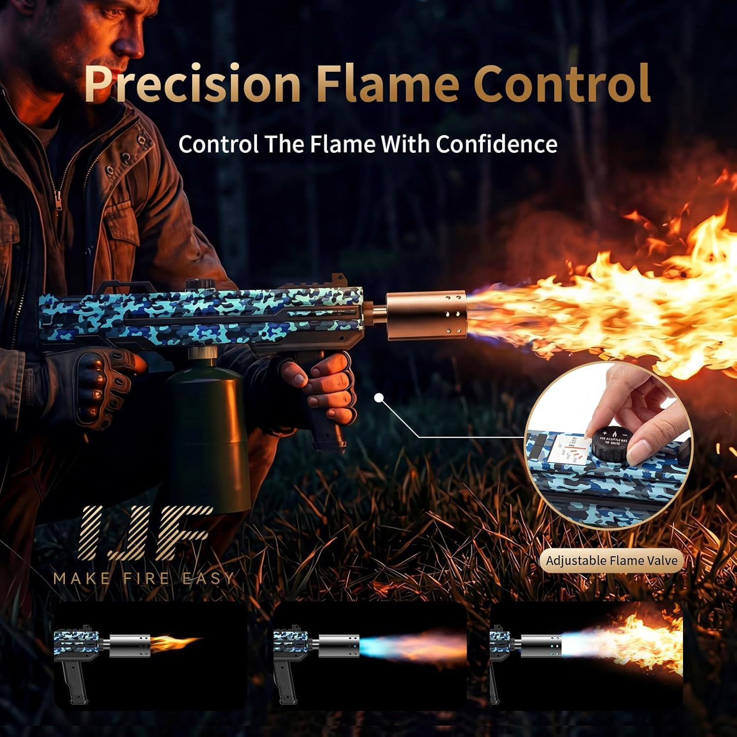 Propane Torch Gun, Adjustable Flame Blow Torch for Cooking, Powerful Grill Torch and BBQ Torch for Charcoal, Fire Torch for Searing Steak, Camping and Outdoor Use (Tank Not Included)