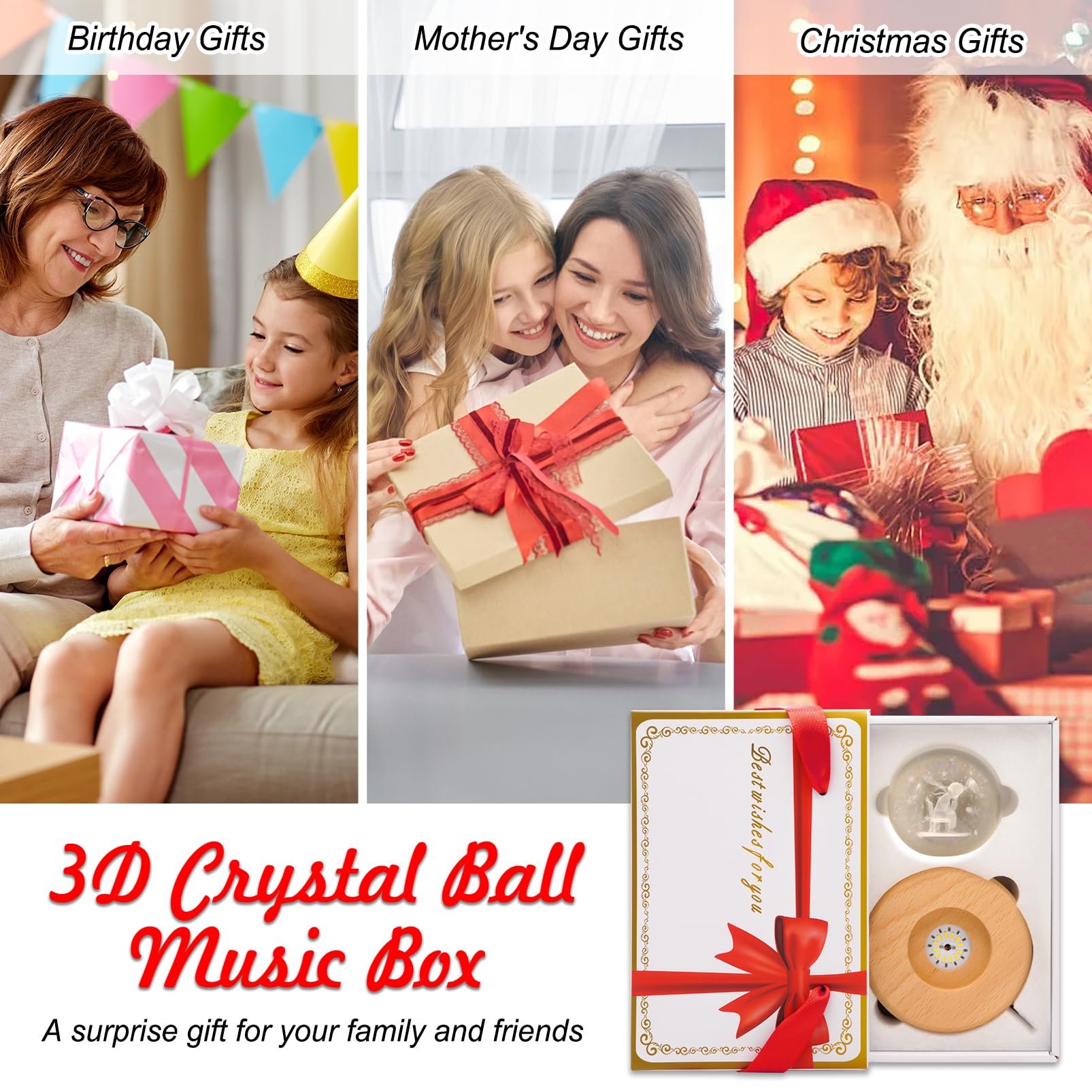 Caja De Musica con Luz, 3D Bola Cristal De Caja Musica Madera Giratorio 360°, Cajas Musicales para Niño/Adultos/Día De La Madre/Cumpleaños/Regalos