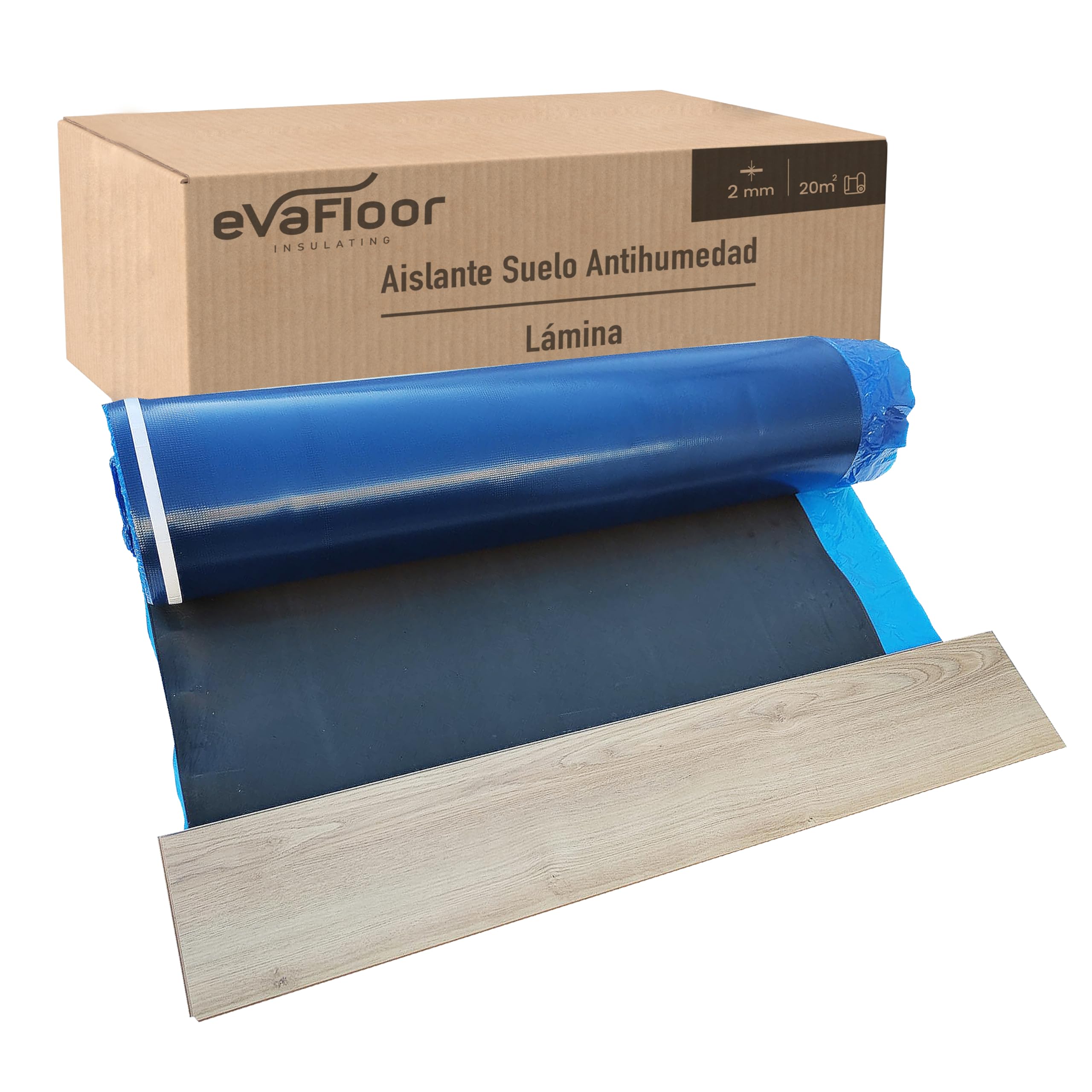 Aislante Suelo Laminado 1x20 metros | Base Aislante Suelo Laminado Antihumedad | Fabricado con base de Eva 2mm + Lámina Antihumedad | Incluye Adhesivo