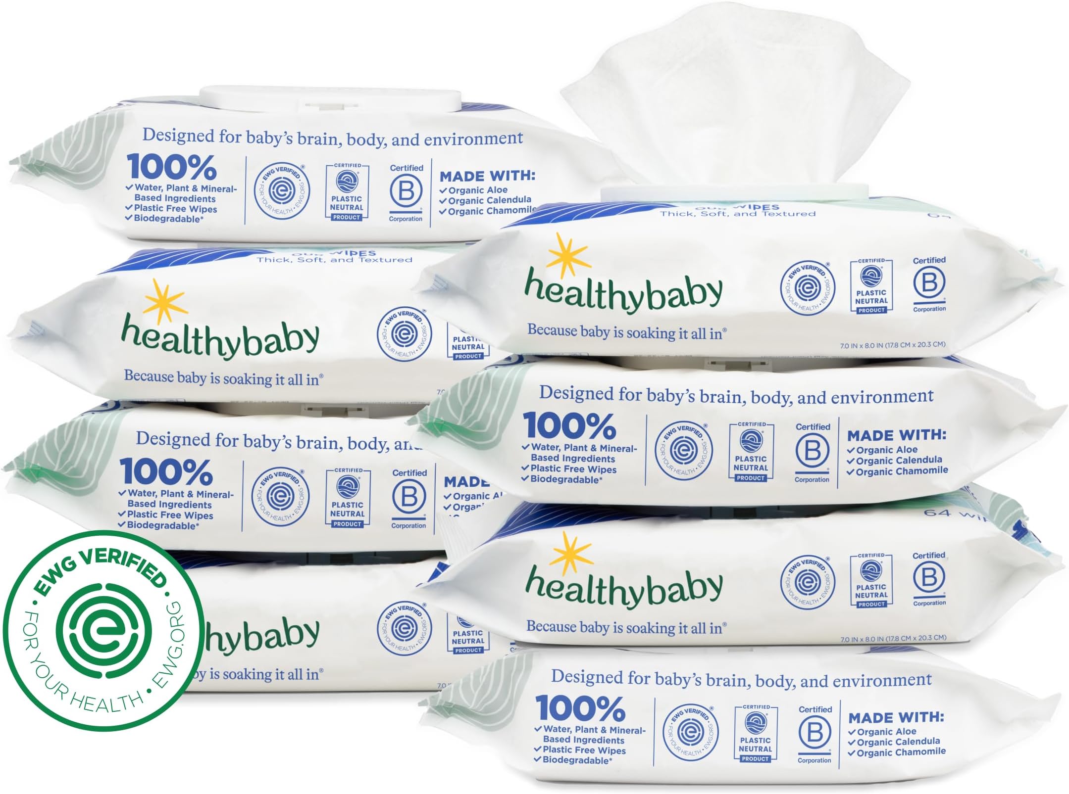 HealthyBaby Our Wet Wipes | EEC Verified Safe | 100% Water & Plant Based | Odourless and Safe for Sensitive Skin | Fragrance Free and Completely Chlorine Free (8 Packs, 512 Wipes)