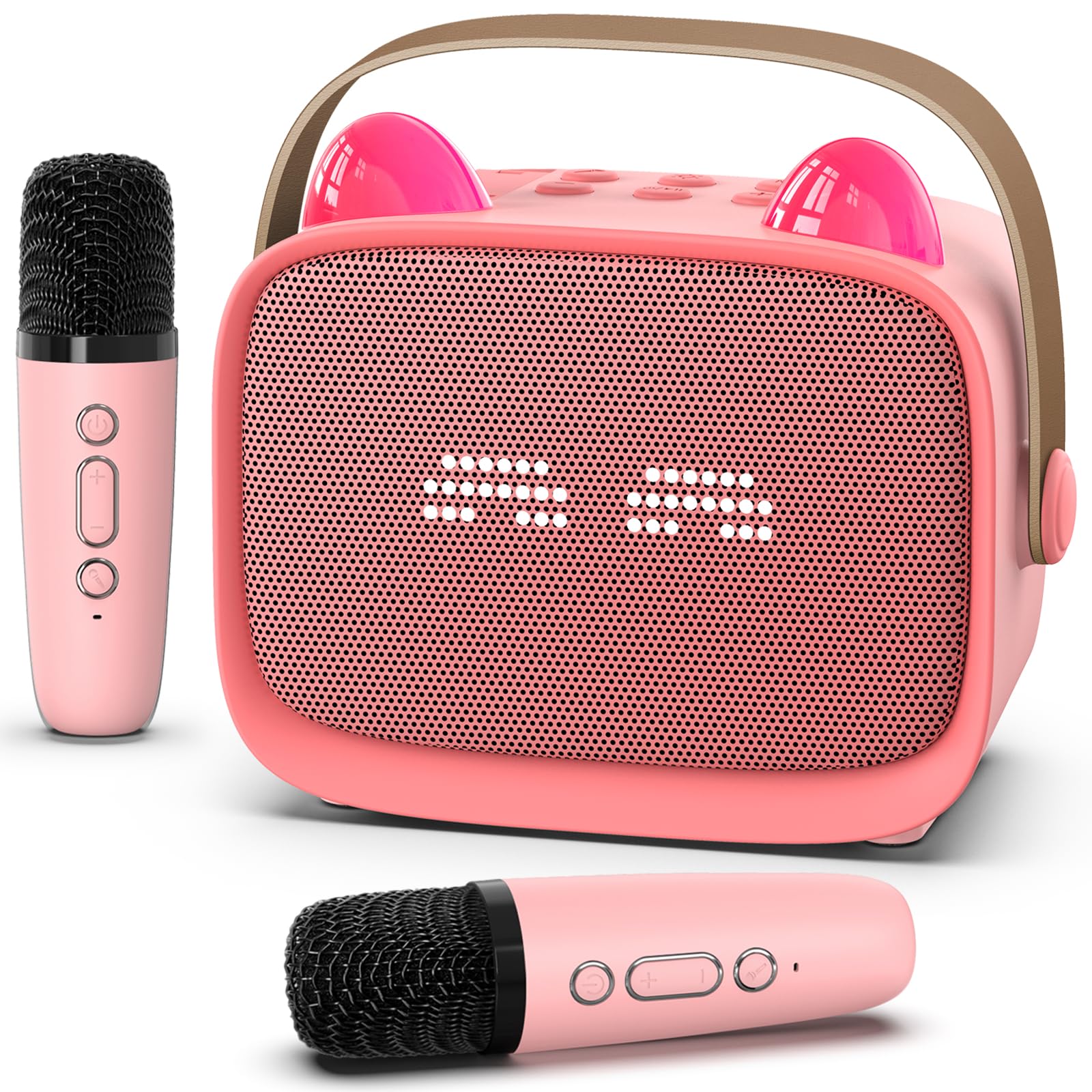 Mini Karaoke Machine Toys Gifts,Kids Portable MP3 Player with 2 Wireless Microphone and LED,Christmas Birthday Gifts for Girls Boys 3 4 5 6 7 8+ Year Old (Pink)