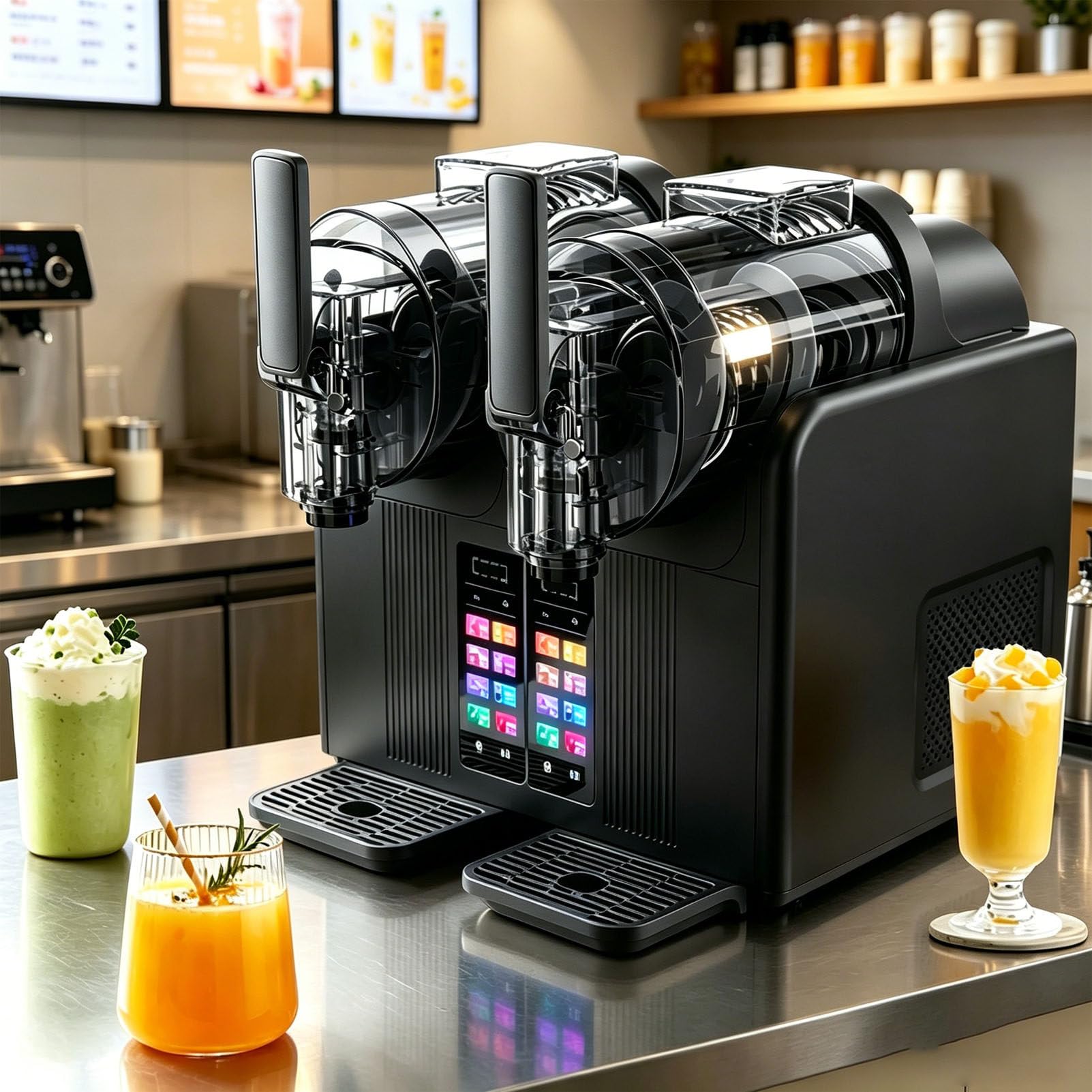 Pfps Commercial Slushy Machine, Dual 2L Tanks, 430W Fast Cool, Auto Clean, Frozen-Drink Dispenser for Smoothies Milkshakes Frappes Black