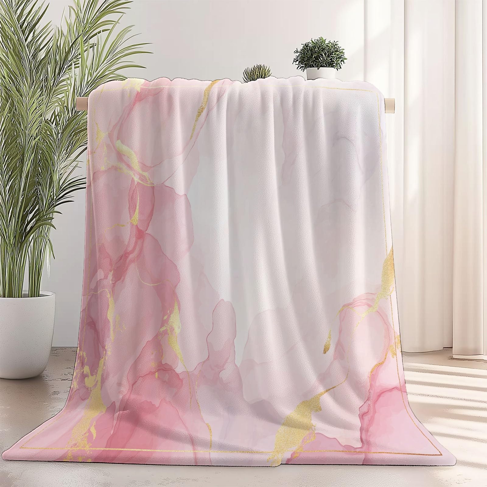 Manta de Franela Suave y cálida para sofá o Cama 220×240 cm, Estampada Abstracto Acuarela Mármol, Manta Decorativa Rosa, Ideal para el hogar, Dormitorio o Sala de Estar