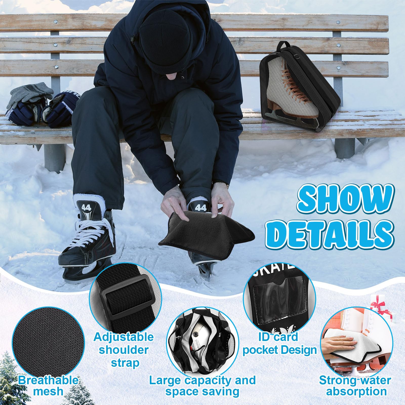 Liliful 8 Stück Skate Guards Skate Kufenschutz Abdeckungen Handtuch Eisbeutel Set Eisschutz für Erwachsene Hockey Winter Supply