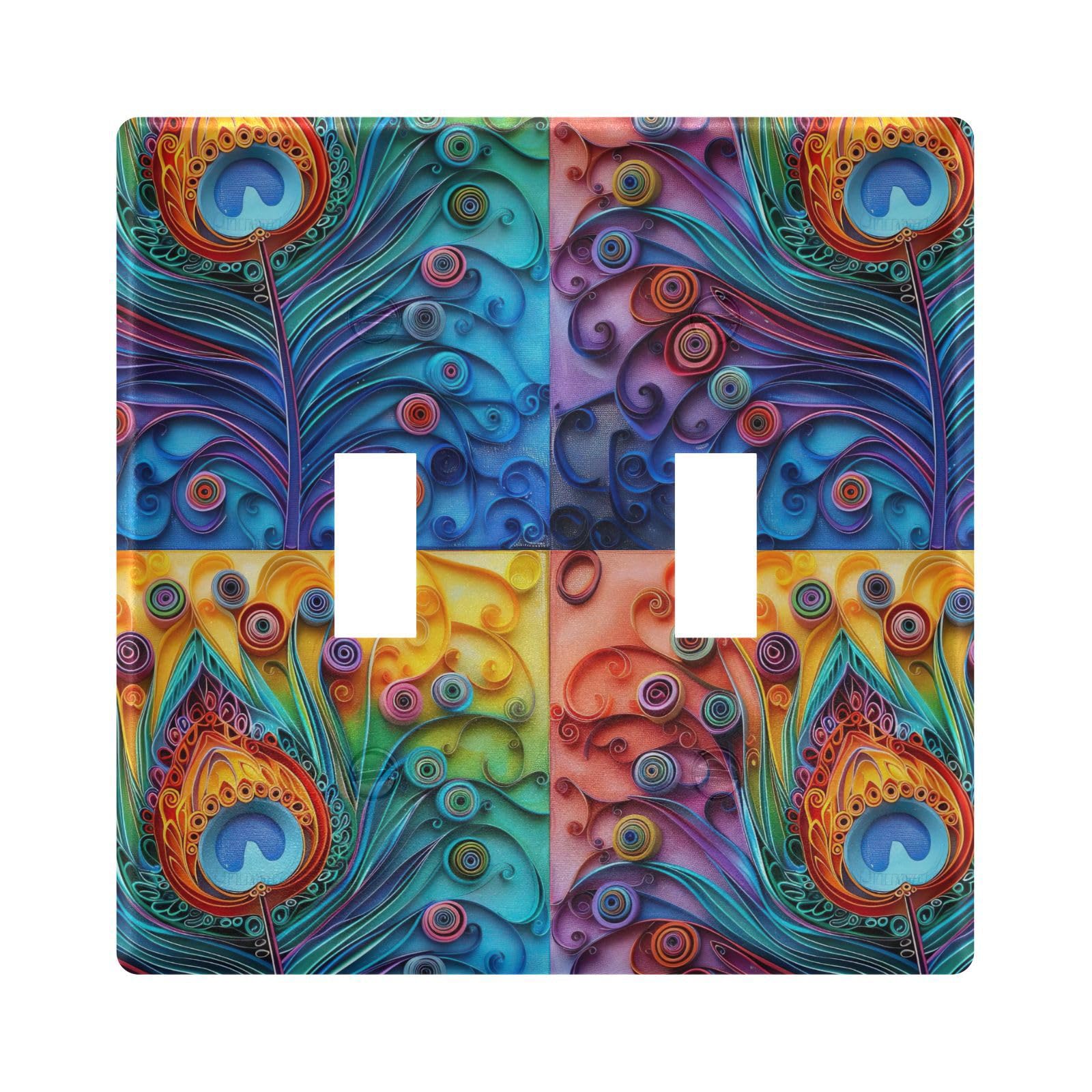 UMIRIKO Peacock Feather Rainbow Light Switch Cover Plate Covers Decorative Double Toggle Home Decor 202b5816