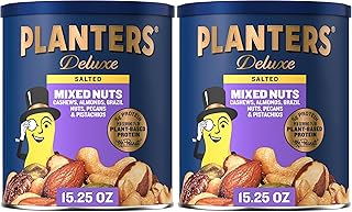 PLANTERS Deluxe Salted Mixed Nuts, Party Snacks, Plant-Based Protein 15.25oz (1 Canister) (Pack of 2)