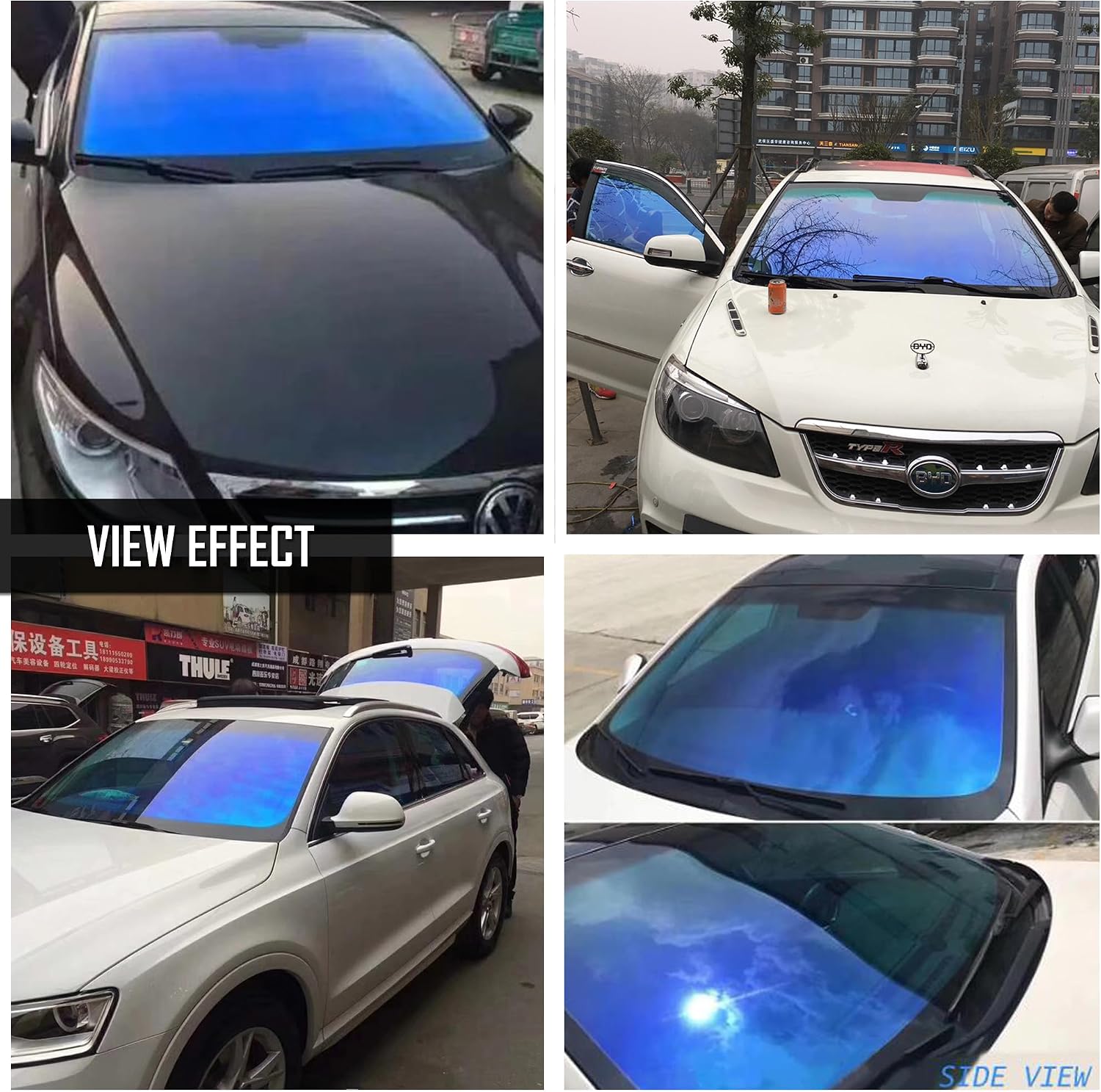 Light Blue Chameleon Windshield Tint Car Windshield Sun Shade Tint Reflective Glass Film 19.68'' x 118''