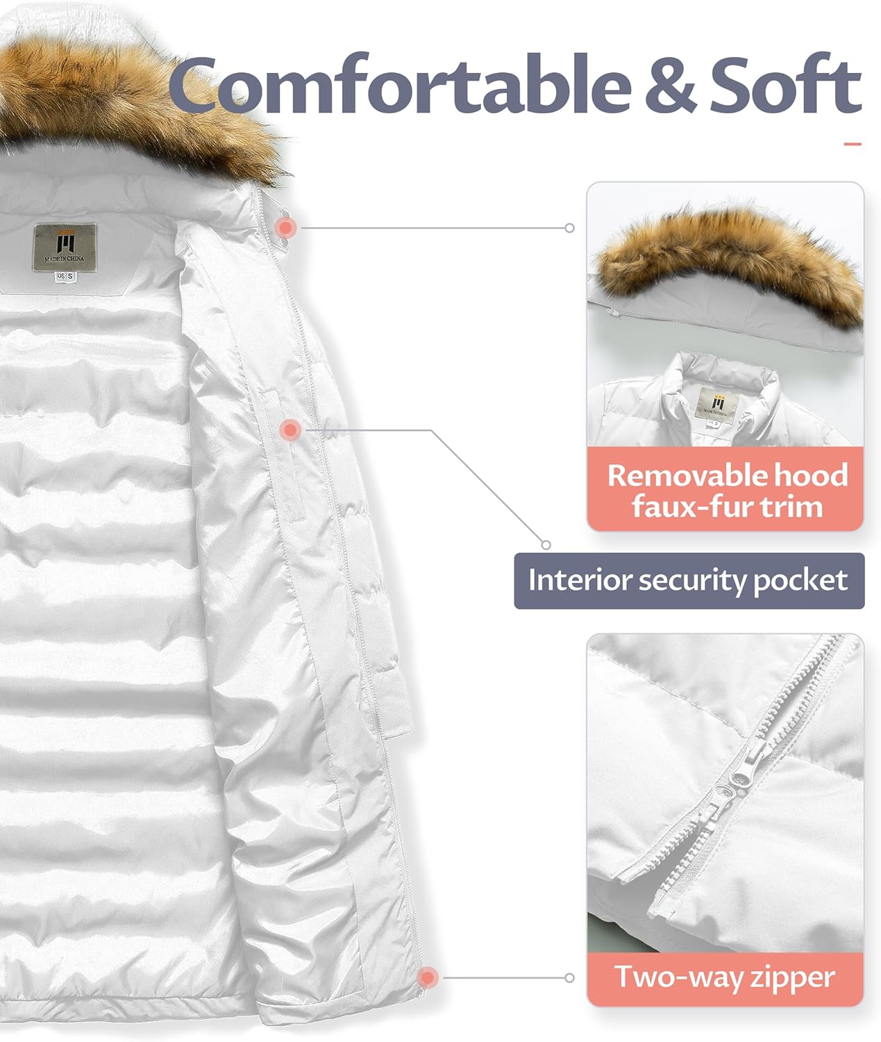 CREATMO US Women's Long Winter Faux Fur Coat Puffer Warm Jacket with Detachable Hood - Image 3