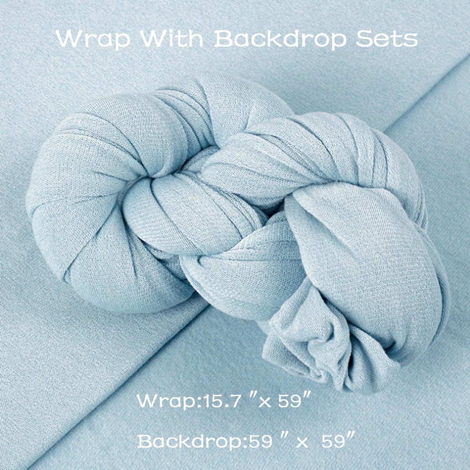Newborn Photography Wraps Baby Photo Posing Props Stretch Fabric for Infant Photoshoot (Light Blue, Backdrop with Wrap)