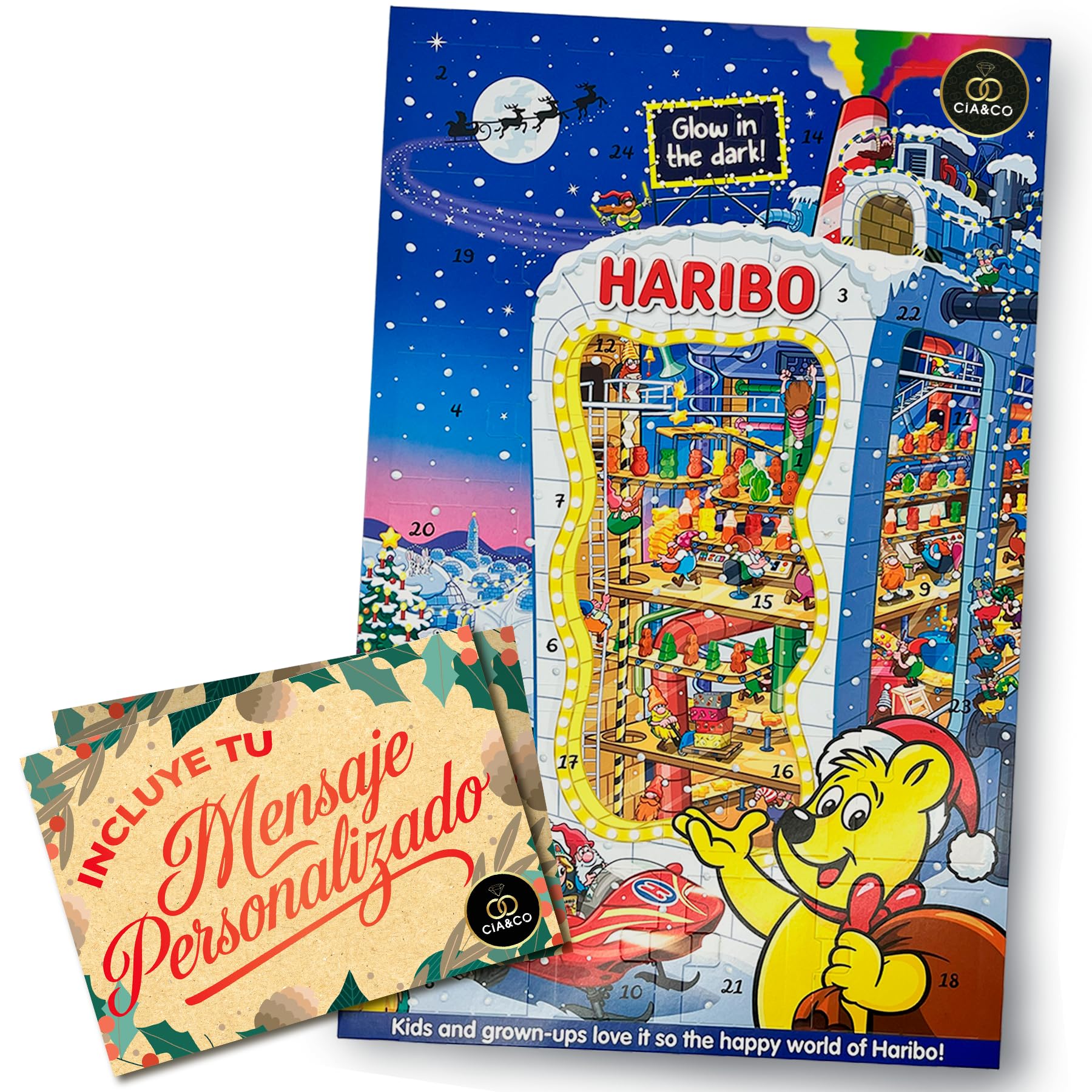 Calendario de Adviento HARIBO 2025 Brilla en la Oscuridad 24 Bolsitas Caramelos de Goma Variados 300 g
